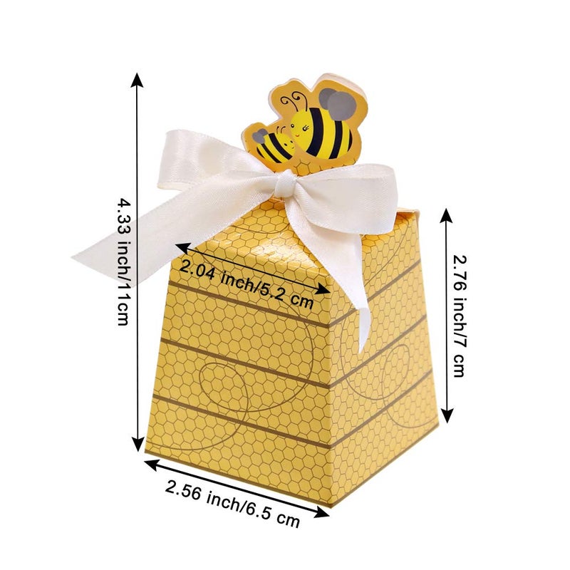 SumDirect Paper Beehive Gift Boxes - Bumble Bee Candy Boxes with Ribbons, 50PCS Baby Shower Wedding Favor Beehive Decorations - Image 2